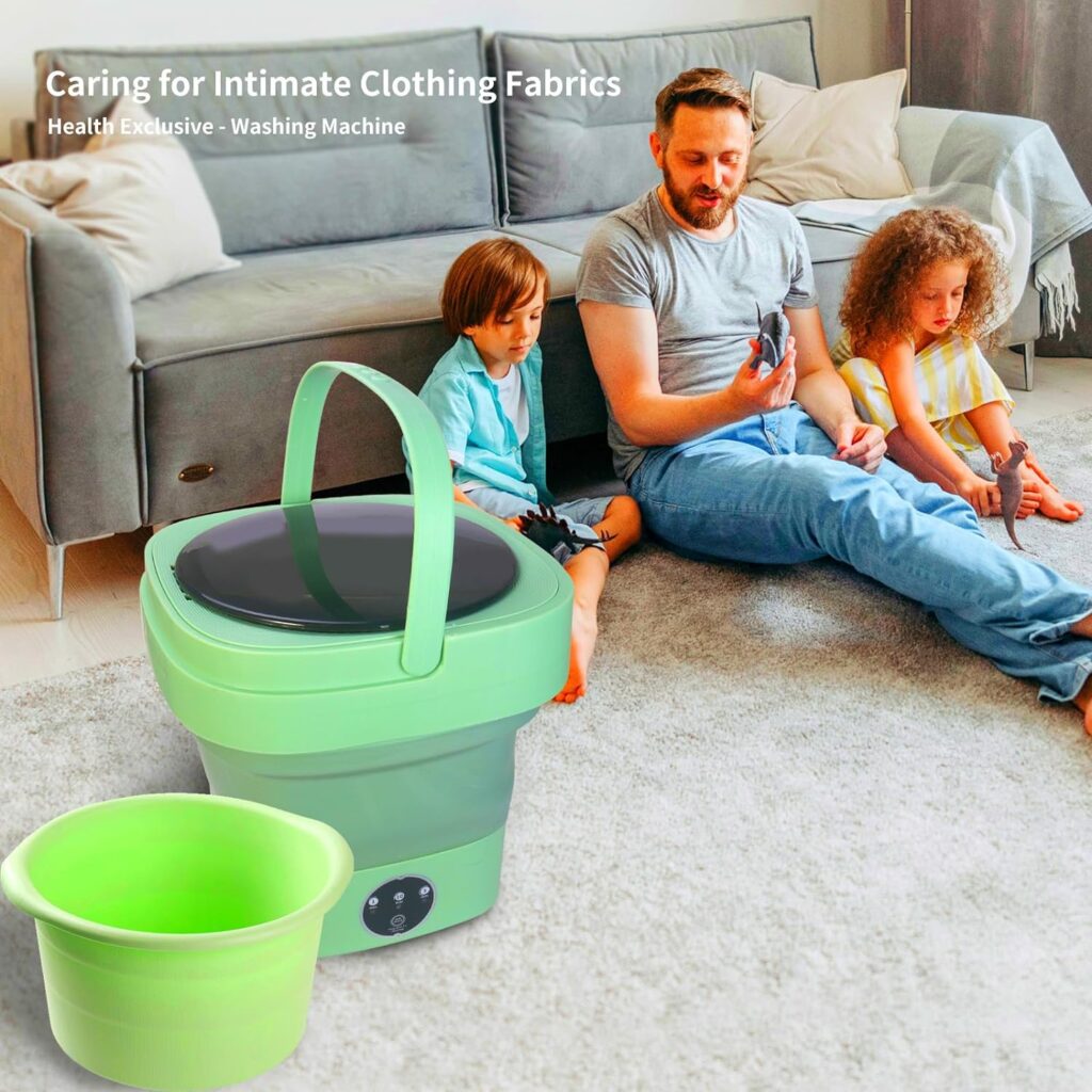 Portable Washing Machine,Mini Foldable Washer and Spin Dryer, Small Washer for Baby Clothes, Underwear or Small Items, Apartment, Dorm, Camping, RV Travel laundry,Does not include spin basket (Green)