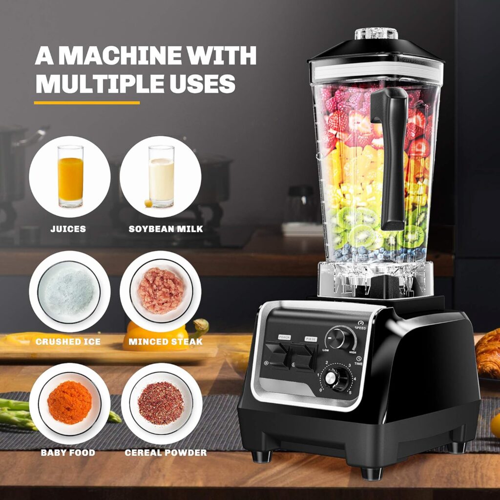 Professional Countertop Blender, Blender for kitchen Max 2200W High Power Home and Commercial Blender with Timer，Blender with Variable Speed for Frozen Fruit​, Crushing Ice, Veggies, Shakes and Smoothie 64 oz Container  32000 RPM