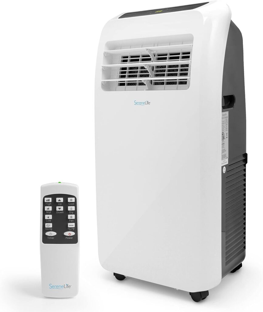 SereneLife SLPAC8 SLPAC 3-in-1 Portable Air Conditioner with Built-in Dehumidifier Function,Fan Mode, Remote Control, Complete Window Mount Exhaust Kit, 8,000 BTU, White