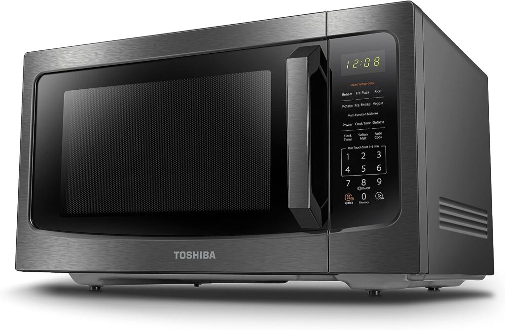 TOSHIBA ML-EM45P(BS) Countertop Microwave Oven with Smart Sensor and Position Memory Turntable, Memory Function, 1.6 Cu.ft with 13.6 Removable Turntable, Black Stainless Steel, 1200W