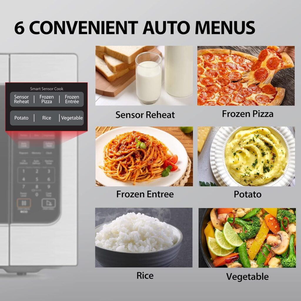 Toshiba ML-EM62P(SS) Large Countertop Microwave with Smart Sensor, 6 Menus, Auto Defrost, ECO Mode, Mute Option  16.5 Position Memory Turntable, 2.2 Cu Ft, 1200W, Stainless Steel