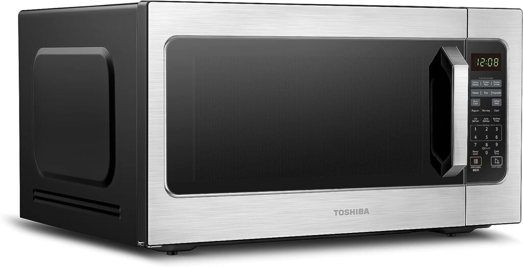 Toshiba ML-EM62P(SS) Large Countertop Microwave with Smart Sensor, 6 Menus, Auto Defrost, ECO Mode, Mute Option  16.5 Position Memory Turntable, 2.2 Cu Ft, 1200W, Stainless Steel