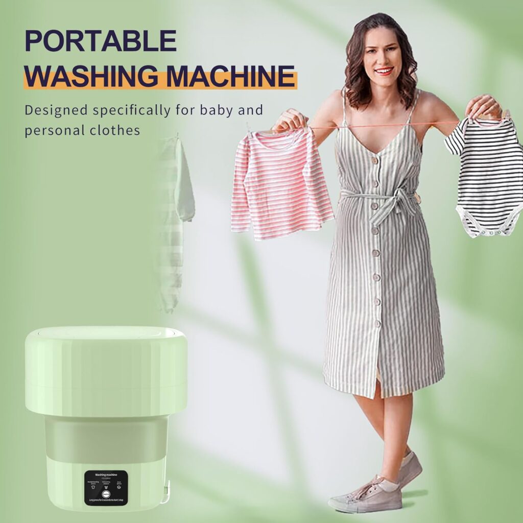 Yanpoake Foldable Portable Washing Machine and Spin Dryer 9L Compact Mini Washer for Baby Clothes Underwear Laundry Apartment RV Travel Camping, Green