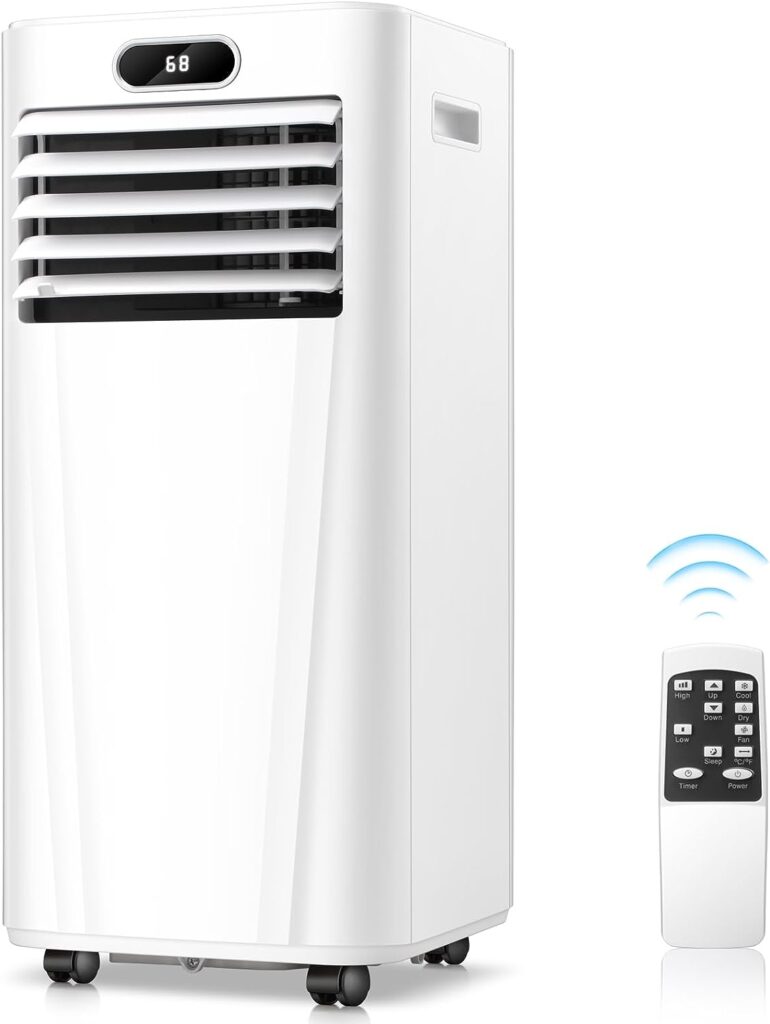 ZAFRO 8,000 BTU Portable Air Conditioners, Air Conditioner for Room Up to 350 Sq.Ft, 3-in-1 Portable AC Unit Cool  Dehumidifier  Fan Modes with Remote Control/Drain Hose, White