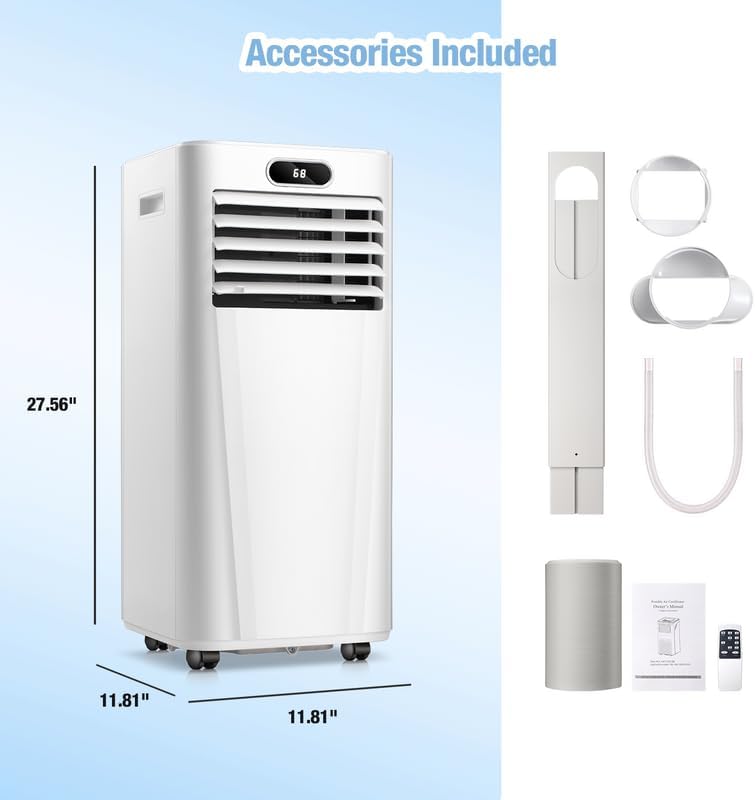 ZAFRO 8,000 BTU Portable Air Conditioners, Air Conditioner for Room Up to 350 Sq.Ft, 3-in-1 Portable AC Unit Cool  Dehumidifier  Fan Modes with Remote Control/Drain Hose, White