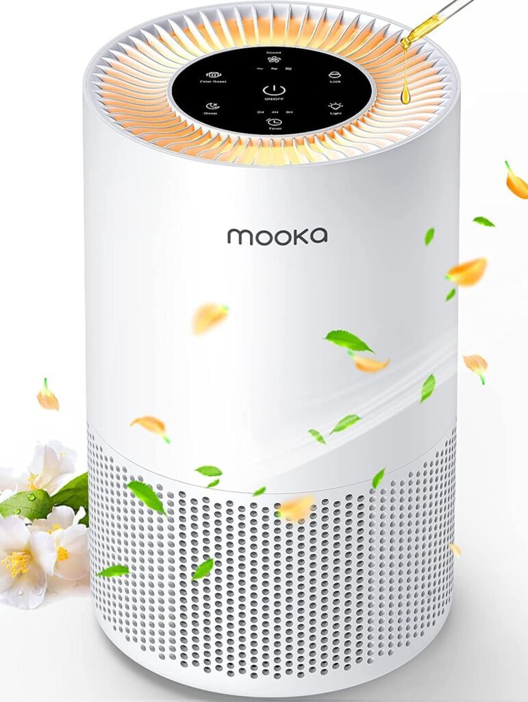 Air Purifiers for Home Large Rooms up to 1200ft², MOOKA H13 True HEPA Air Purifier for Bedroom Pets with Fragrance Sponge, Timer, Air Filter Cleaner for Dust, Smoke, Odor, Dander, Pollen (White)