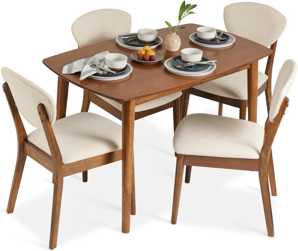 Best Choice Products 5-Piece Dining Set, Compact Mid-Century Modern Table  Chair Set for Home, Apartment w/ 4 Chairs, Padded Seats  Backrests, Wooden Frame - Brown/White