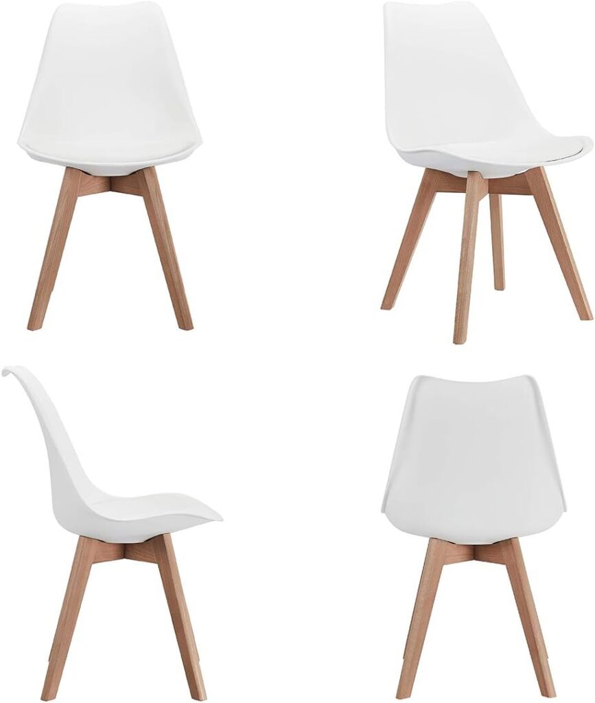 CangLong Modern Dining Chair Set, Soft Padded Shell Chair with Wood Legs for Kitchen, Dining, Bedroom, Living Room - Set of 4, White