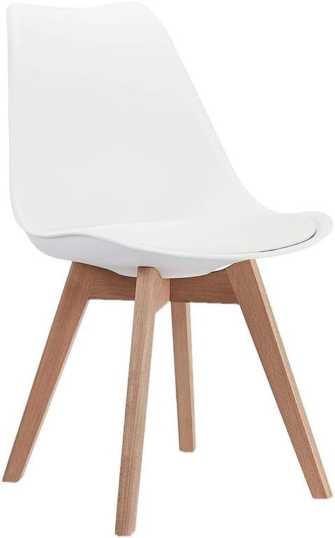 CangLong Modern Dining Chair Set, Soft Padded Shell Chair with Wood Legs for Kitchen, Dining, Bedroom, Living Room - Set of 4, White