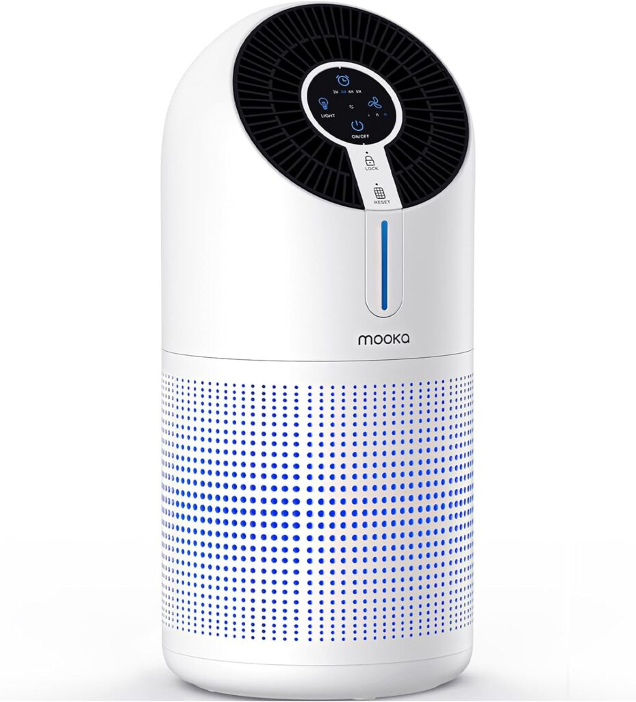 MOOKA Air Purifiers for Home Large Room up to 1076ft², H13 True HEPA Air Filter Cleaner, Odor Eliminator, Remove Smoke Dust Pollen Pet Dander, Night Light(Available for California)