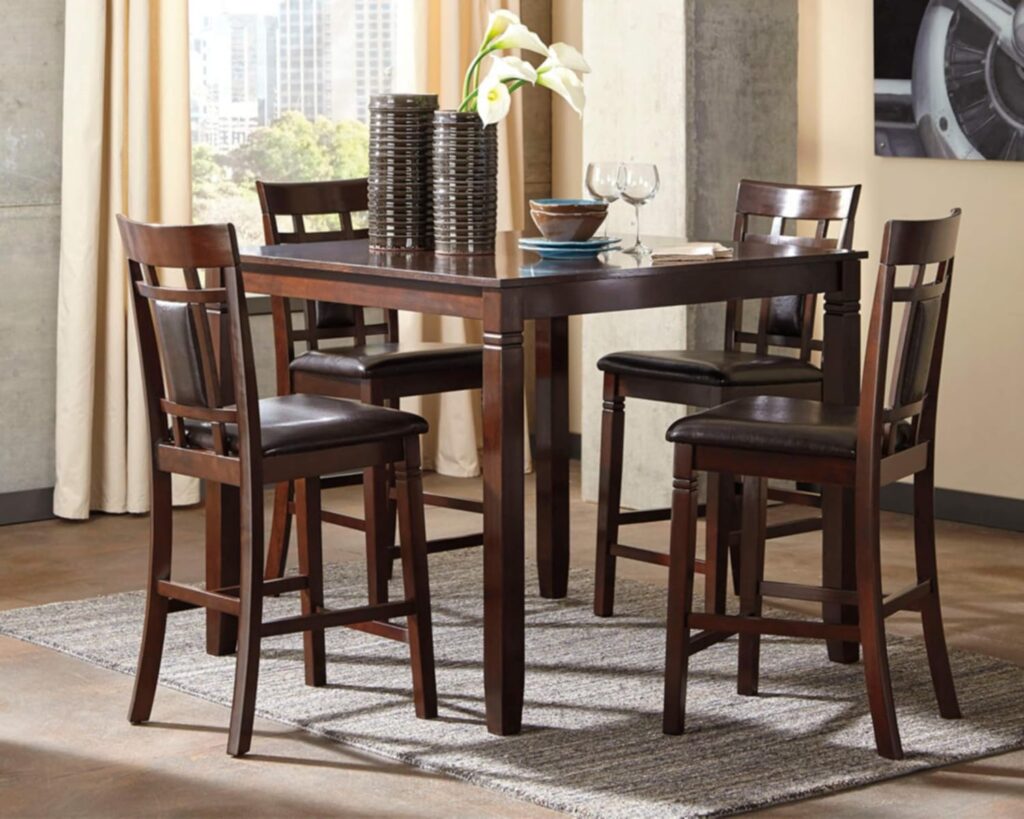 Signature Design by Ashley Bennox 5 Piece Counter Height Dining Set, Includes Table  4 Barstools, Dark Brown