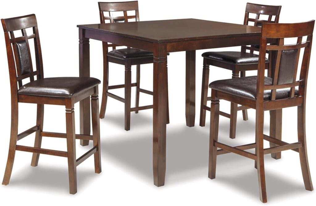 Signature Design by Ashley Bennox 5 Piece Counter Height Dining Set, Includes Table  4 Barstools, Dark Brown