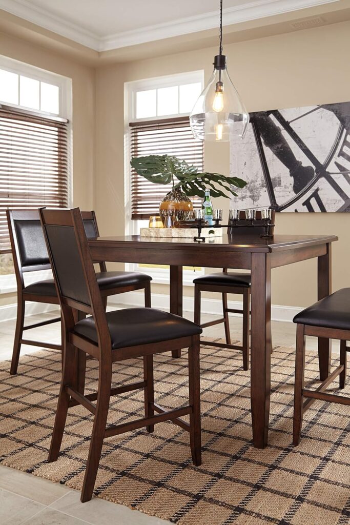 Signature Design by Ashley Bennox 5 Piece Counter Height Dining Set, Includes Table  4 Barstools, Dark Brown