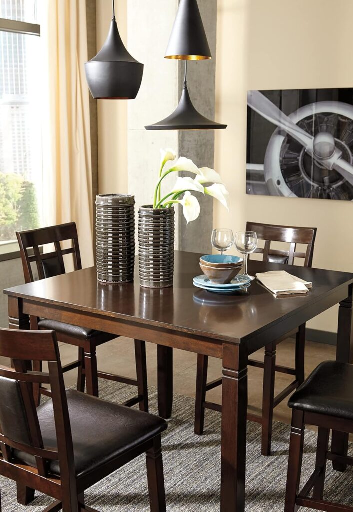 Signature Design by Ashley Bennox 5 Piece Counter Height Dining Set, Includes Table  4 Barstools, Dark Brown