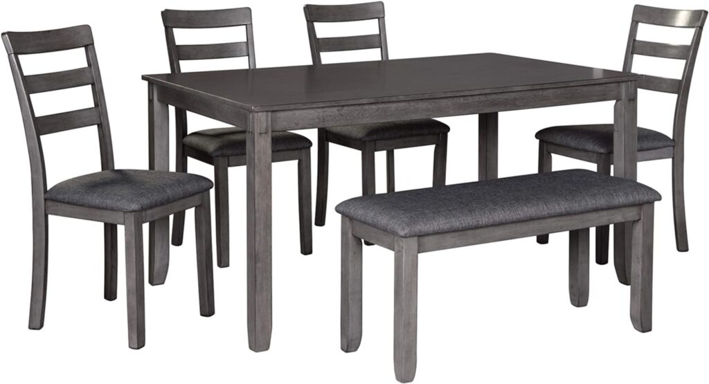 Signature Design by Ashley Bridson Modern 6 Piece Dining Set, Includes Dining Table, 4 Chairs  Bench, Gray