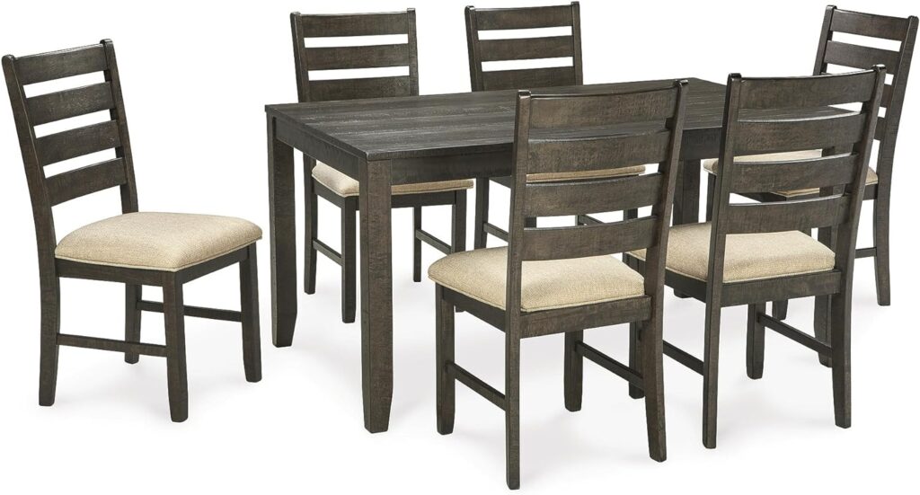 Signature Design by Ashley Rokane 20 Dining Room Table Set with 6 Upholstered Chairs, Brown