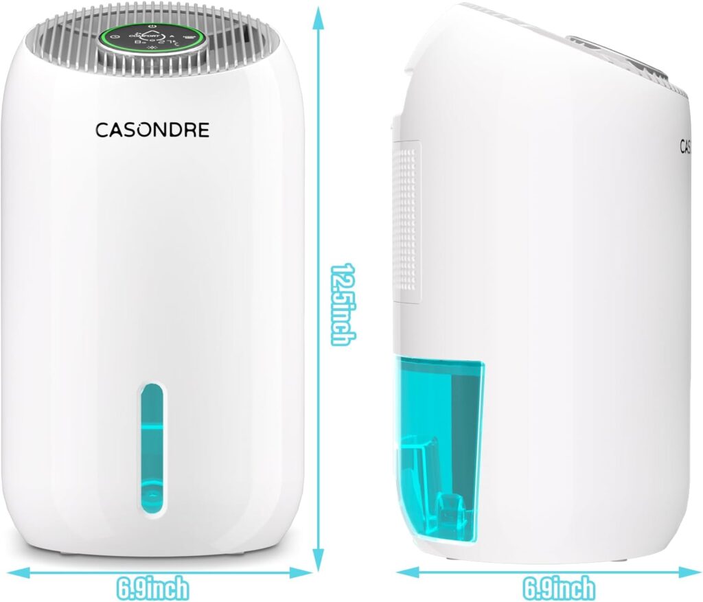 CASONDRE 56OZ Dehumidifier, 500 Sq ft Small Dehumidifier with Touch Control LED Screen, Temperature Display, Timer, 3 Modes, Auto Shut Off Portable Dehumidifier for Bathroom, Basement, Bedroom, RV