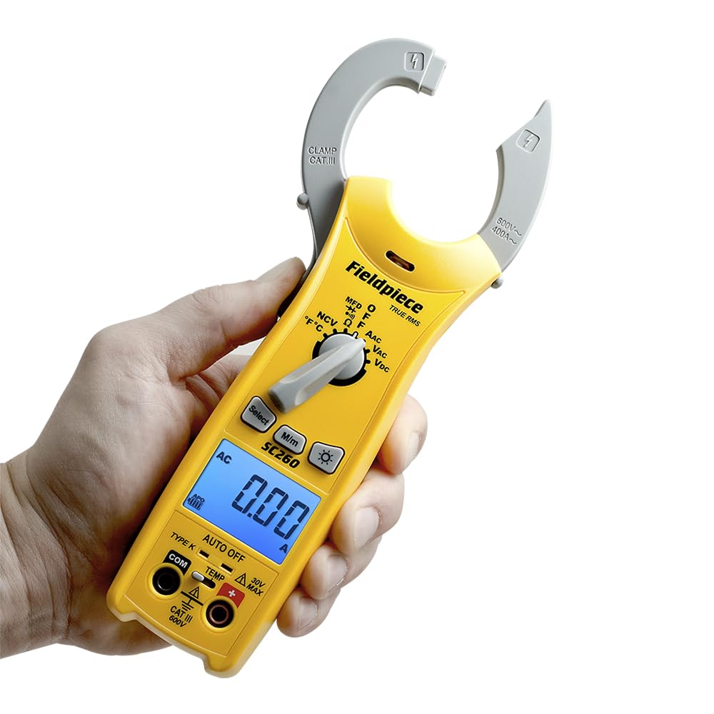 Fieldpiece Compact HVACR Clamp Multimeter SC260 – True RMS Clamp Meter with Temperature, Capacitance  Backlight