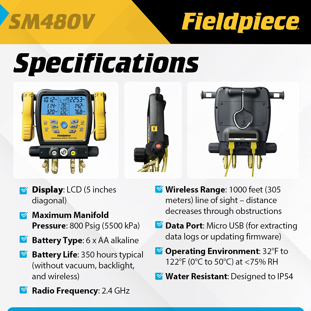 Fieldpiece SM480V SMAN Digital Manifold Wireless Data Logging