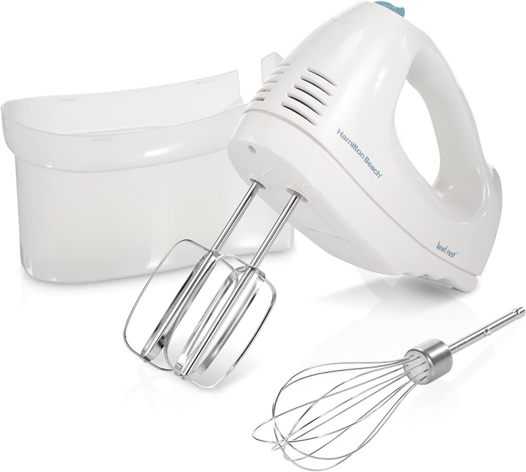 Hamilton Beach 6-Speed Electric Hand Mixer with Whisk, Traditional Beaters, Snap-On Storage Case, White