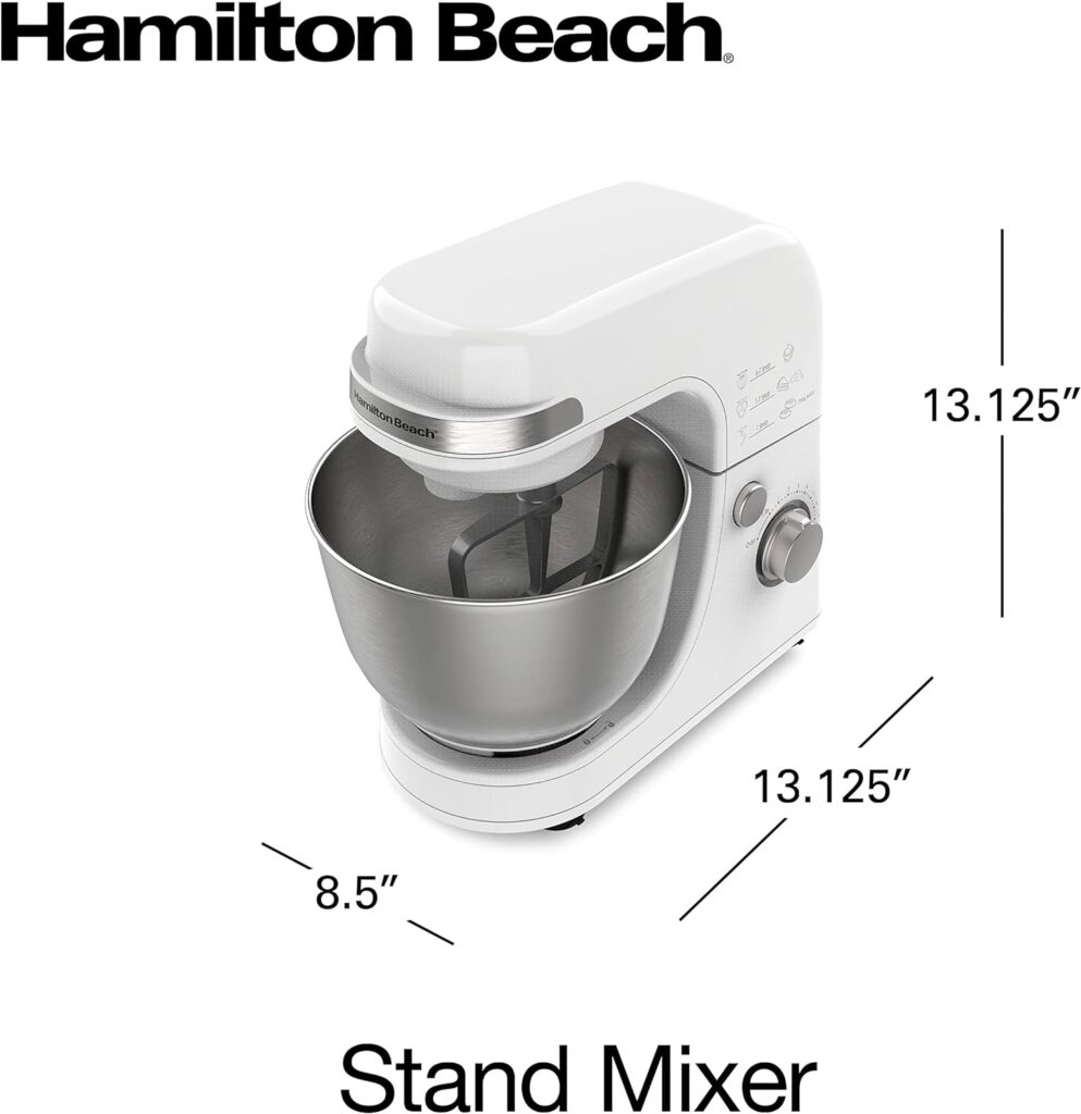 Hamilton Beach Electric Stand Mixer, 4 Quarts, Dough Hook, Flat Beater Attachments, Splash Guard 7 Speeds with Whisk, Black