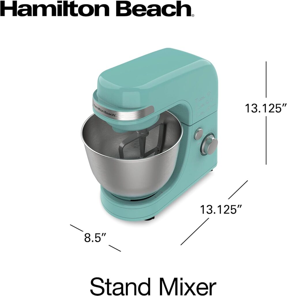 Hamilton Beach Electric Stand Mixer, 4 Quarts, Dough Hook, Flat Beater Attachments, Splash Guard 7 Speeds with Whisk, Black