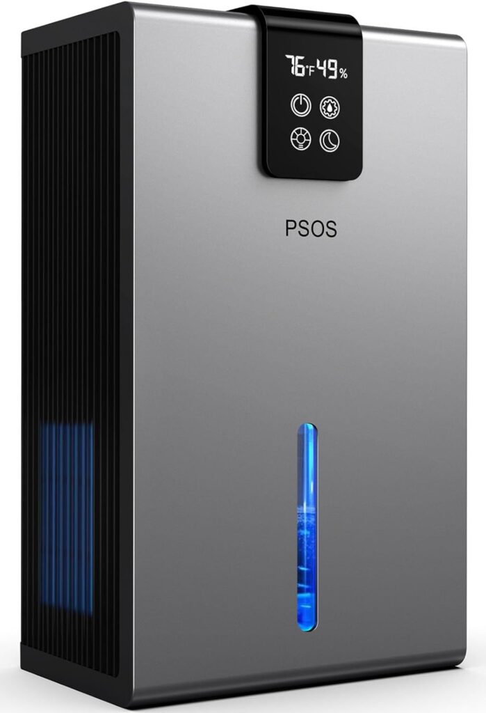 PSOS Dehumidifier, 99oz Dehumidifiers for Basement (980 sq.ft), Quiet Dehumidifiers for Bedroom with Auto Shut Off,Portable Dehumidifier for Home with 2 Working Modes, 7 Colors LED Light.