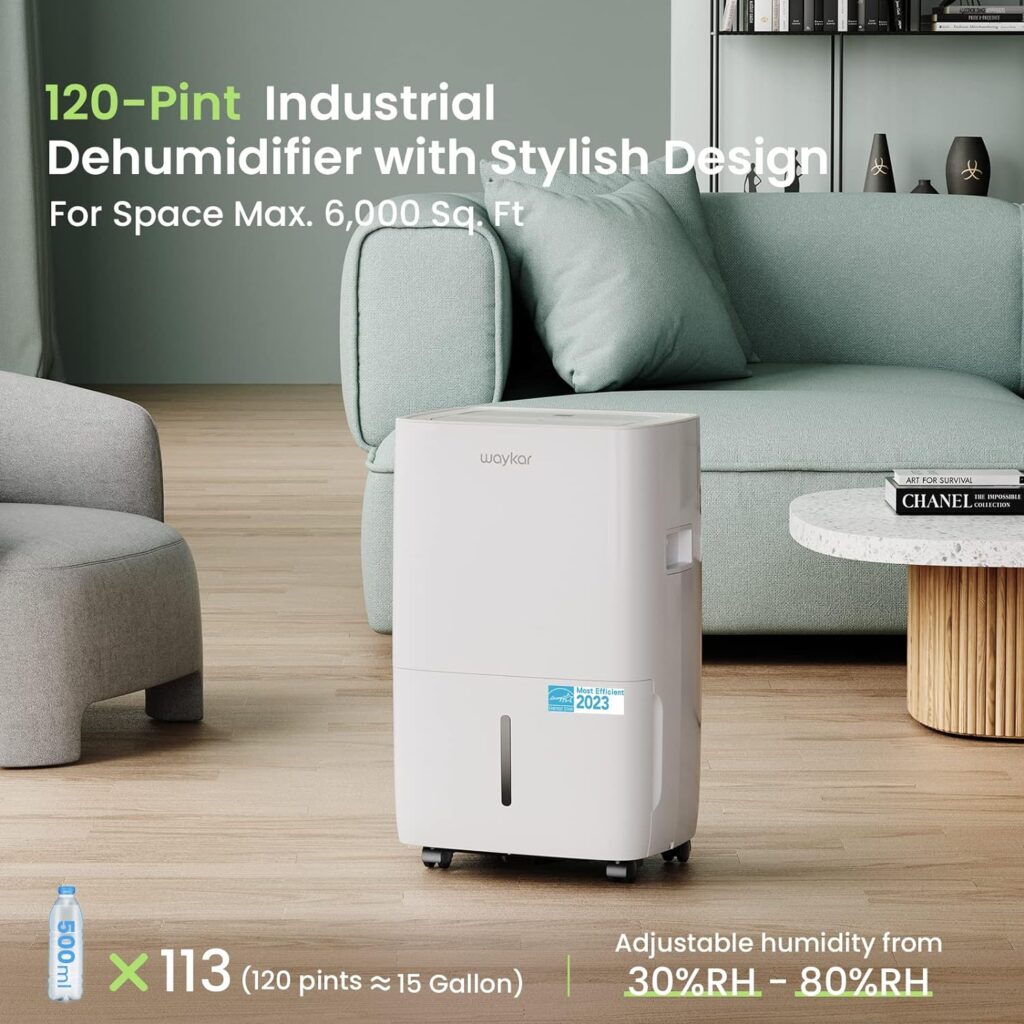 Waykar 2000 Sq. Ft Dehumidifier for Home and Basements, with Auto or Manual Drainage, 0.66 Gallon Water Tank Capacity