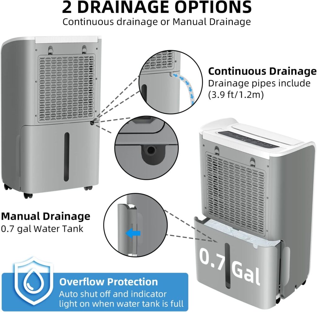 AIRPLUS 4,500 Sq.Ft 70 Pint Dehumidifiers for Basement and Home-with Drain Hose,Efficient,Energy-with Dual Protection and 4 Smart Modes,24H Timer,Defrost,for Large room