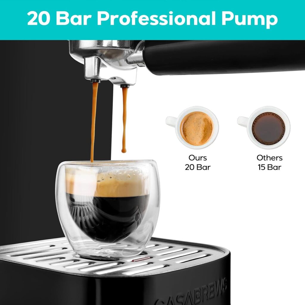 CASABREWS Espresso Machine 20 Bar, Professional Espresso Maker Cappuccino Machine with Steam Milk Frother, Stainless Steel Espresso Coffee Machine with 49oz Removable Water Tank, Gift for Dad Mom