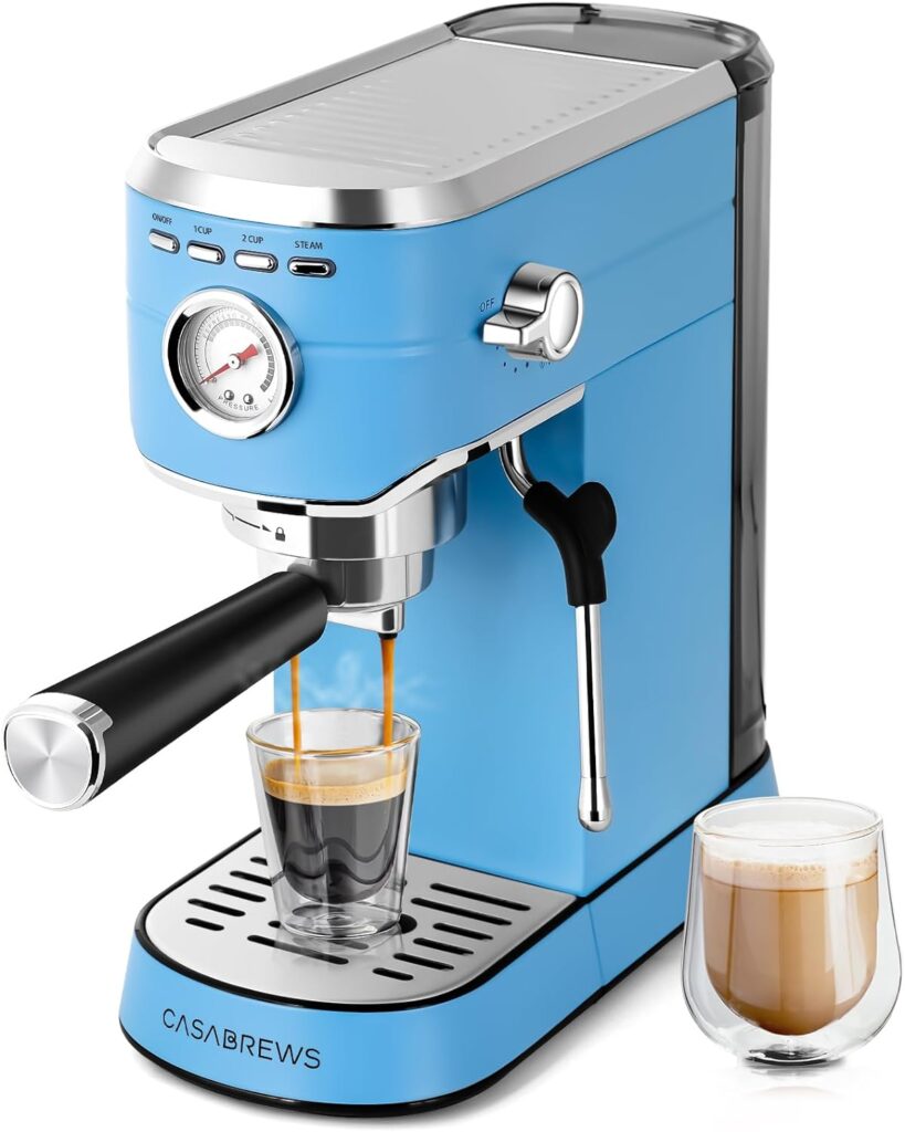 CASABREWS Espresso Machine 20 Bar, Stainless Steel Espresso Maker with Milk Frother Steam Wand, Professional Coffee Machine with 34oz Removable Water Tank, Gift for Dad or Mom, Baby Blue