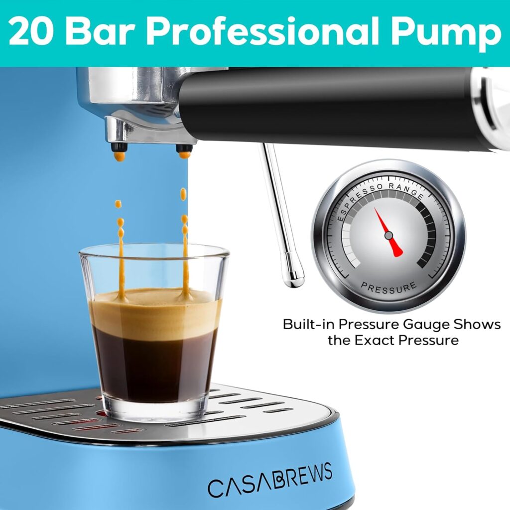 CASABREWS Espresso Machine 20 Bar, Stainless Steel Espresso Maker with Milk Frother Steam Wand, Professional Coffee Machine with 34oz Removable Water Tank, Gift for Dad or Mom, Baby Blue