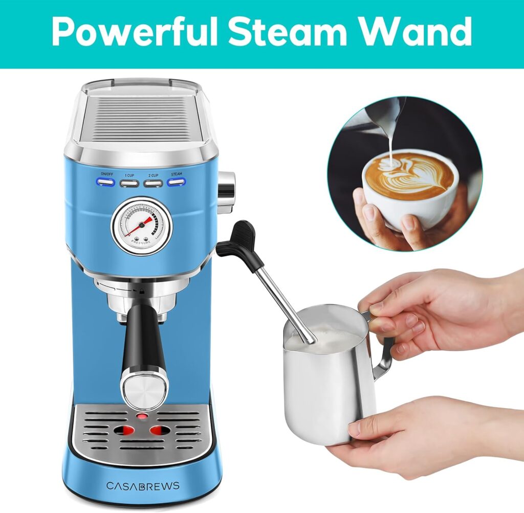 CASABREWS Espresso Machine 20 Bar, Stainless Steel Espresso Maker with Milk Frother Steam Wand, Professional Coffee Machine with 34oz Removable Water Tank, Gift for Dad or Mom, Baby Blue