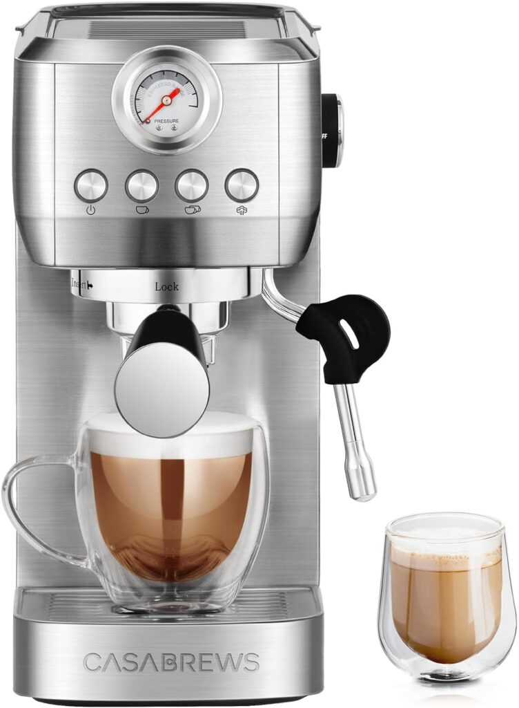 CASABREWS Espresso Machine 20 Bar, Stainless Steel Espresso Maker With Steam Milk Frother, Coffee Machine Cappuccino Latte Machine With 43.9 oz Removable Water Tank