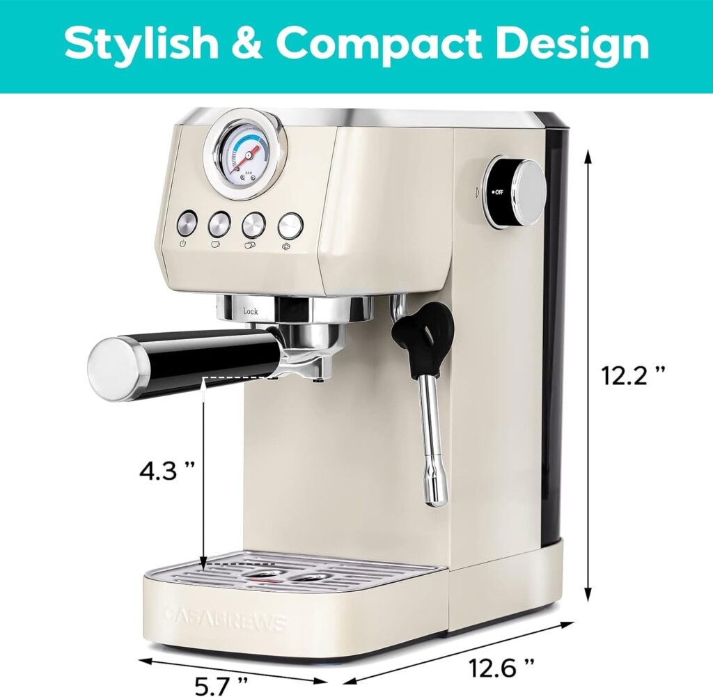 CASABREWS Espresso Machine 20 Bar, Stainless Steel Espresso Maker With Steam Milk Frother, Coffee Machine Cappuccino Latte Machine With 43.9 oz Removable Water Tank