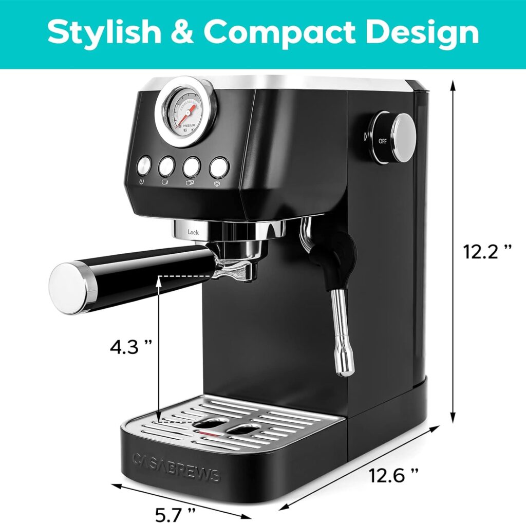 CASABREWS Espresso Machine 20 Bar, Stainless Steel Espresso Maker With Steam Milk Frother, Coffee Machine Cappuccino Latte Machine With 43.9 oz Removable Water Tank