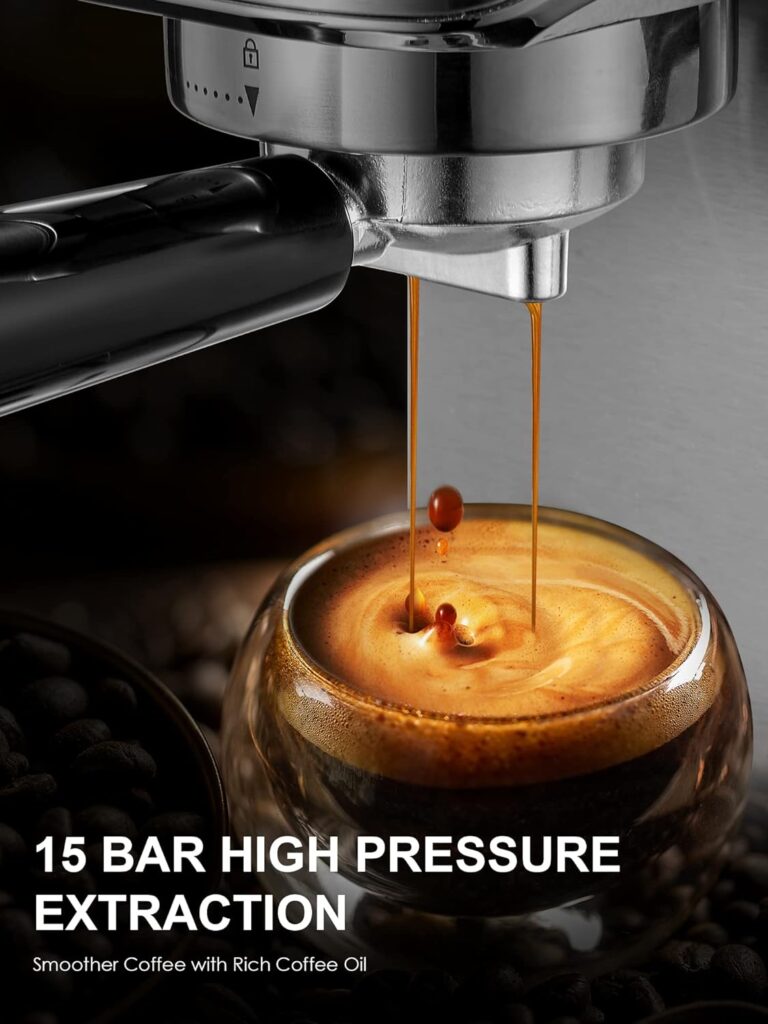 Ihomekee 15Bar Espresso Machine, Espresso Maker with Commercial Steamer for Latte and Cappuccino, Expresso Coffee Machine with 42 oz Removable Water Tank, Full Stainless Steel - CM5200