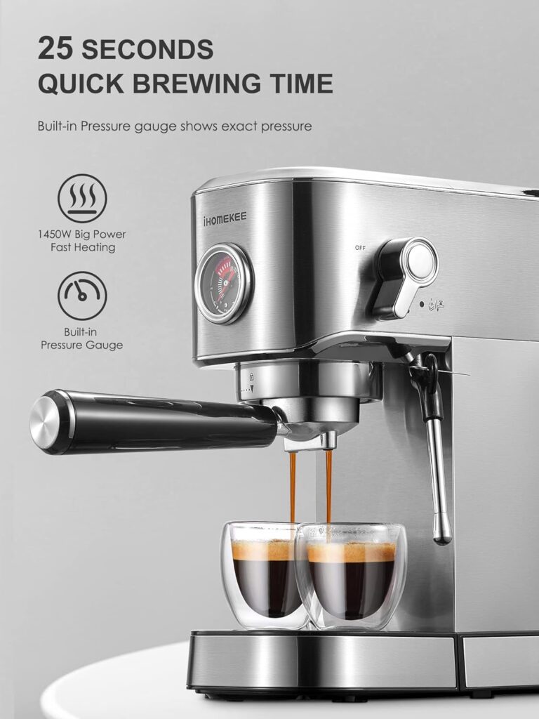 Ihomekee 15Bar Espresso Machine, Espresso Maker with Commercial Steamer for Latte and Cappuccino, Expresso Coffee Machine with 42 oz Removable Water Tank, Full Stainless Steel - CM5200