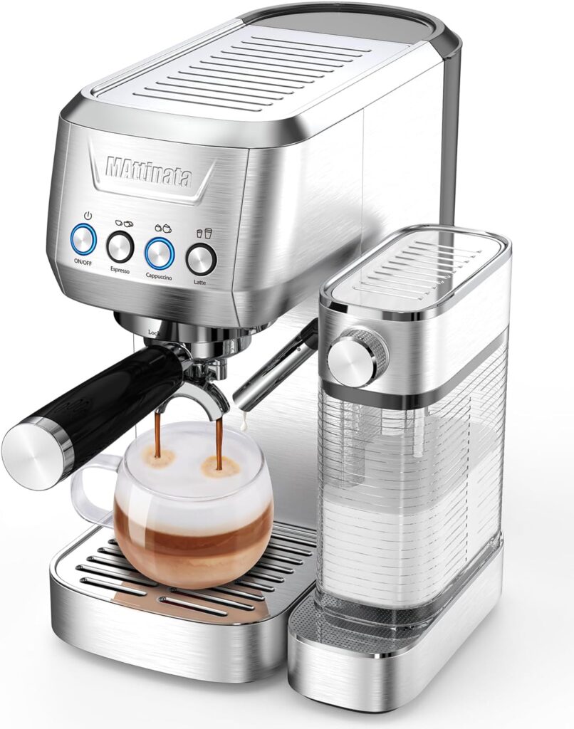 MAttinata Espresso Machine, 20 Bar Cappuccino Machine with Automatic Milk Frother, Stainless Steel Coffee Machines for Home Latte Cappuccino Mom Dad Coffee Lovers Christmas Gifts