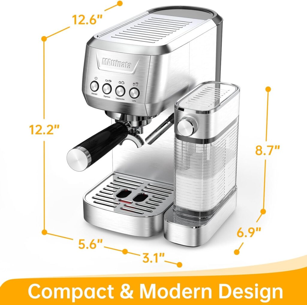 MAttinata Espresso Machine, 20 Bar Cappuccino Machine with Automatic Milk Frother, Stainless Steel Coffee Machines for Home Latte Cappuccino Mom Dad Coffee Lovers Christmas Gifts