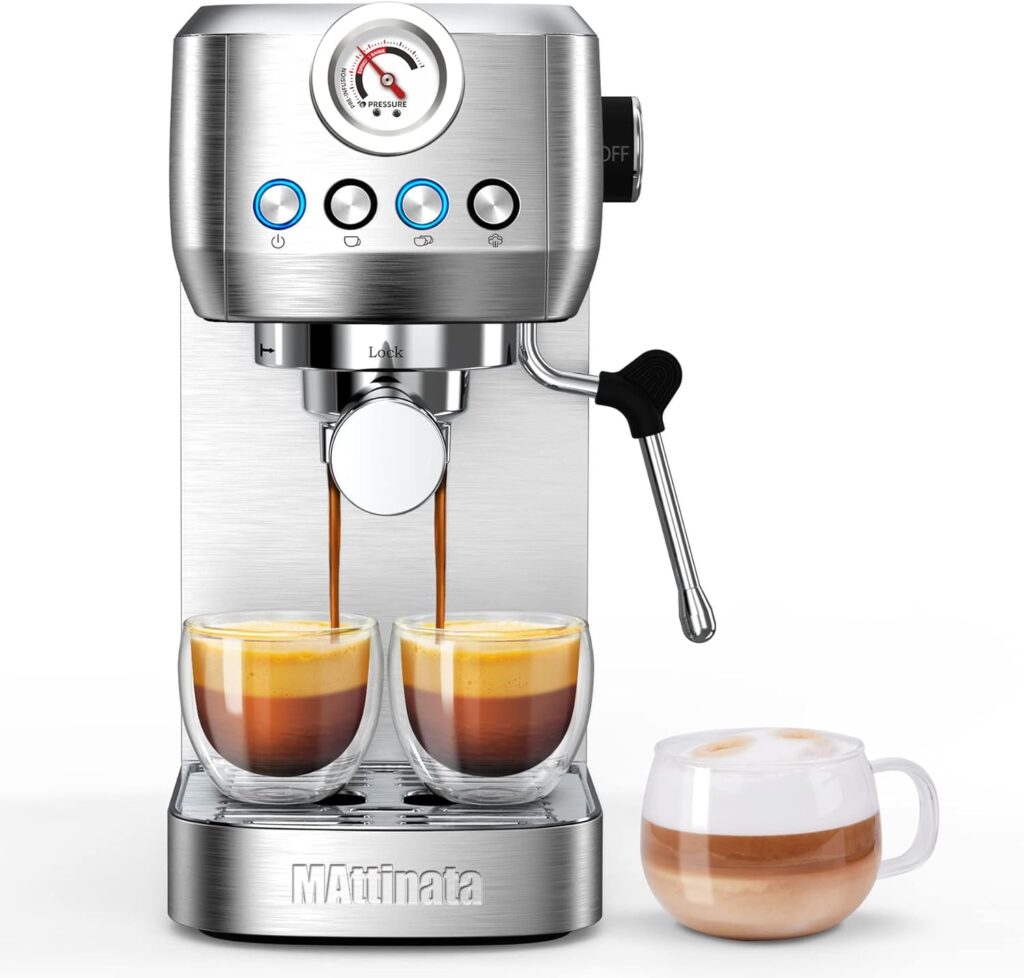 MAttinata Espresso Machine, 20 Bar Professional Espresso Maker Stainless Steel with Milk Frother Steam Wand and Pressure Gauge, for Cappuccino, Latte, Gifts for Mom, Dad, Coffee Lovers