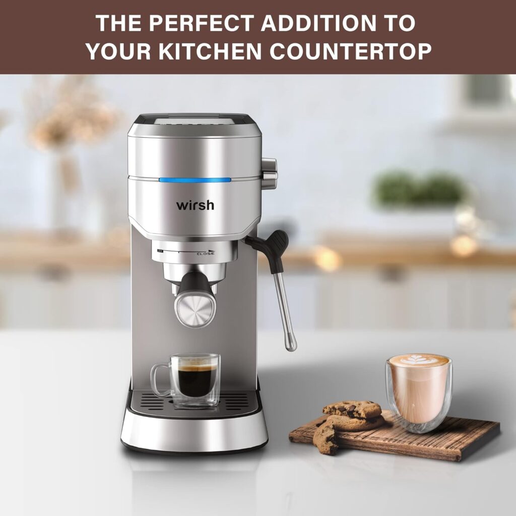 wirsh Espresso Machine,Espresso Maker with Commercial Steamer for Latte and Cappuccino,Expresso Coffee Machine with 42 oz Removable Water Tank,Stainless Steel (Home Barista)