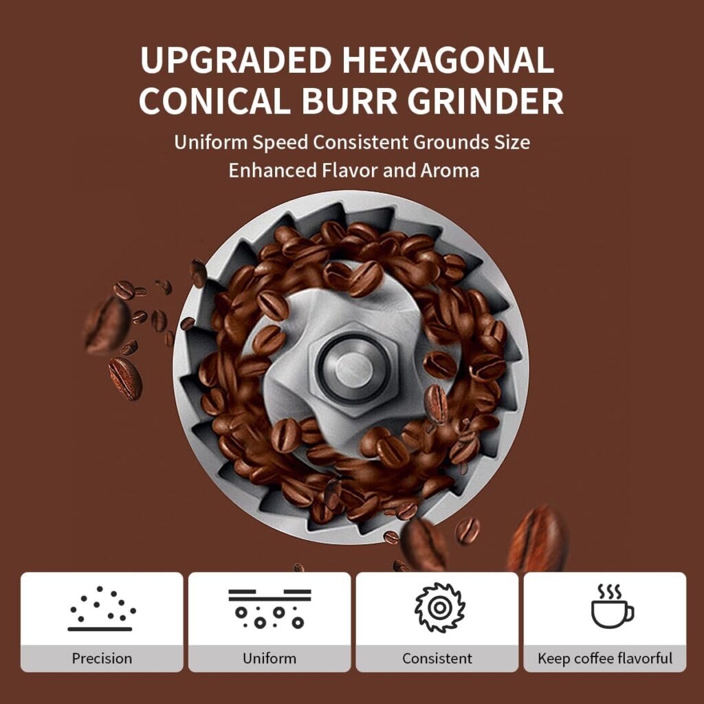 Aligain Stainless Steel Burr Coffee Grinder with 51 Grind Settings，Grind Timer,Electric Coffee Grinder for Espresso/Drip/Pour Over/Cold Brew/French Press Coffee Maker，120W/165W