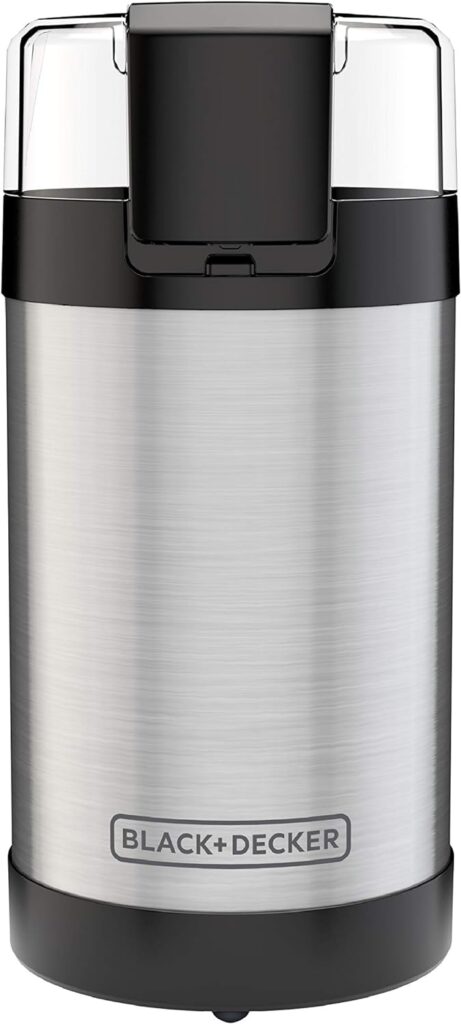 BLACK+DECKER One Touch Coffee Grinder, CBG110S,2/3 Cup Coffee Bean Capacity, Push-Button Control, Stainless Steel Blades