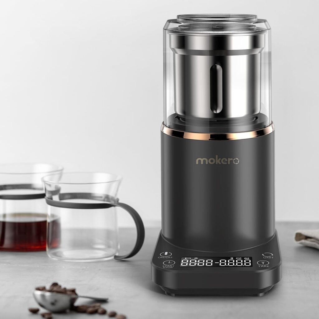 Coffee Bean Grinder Electric Blade Grinder 2 in 1 Coffee Grinder with Scale to Weigh and Timing Seting Stainless Steel Blades Detachable Chamber 200w Adjustable Burr Mill for 2-18 Cups