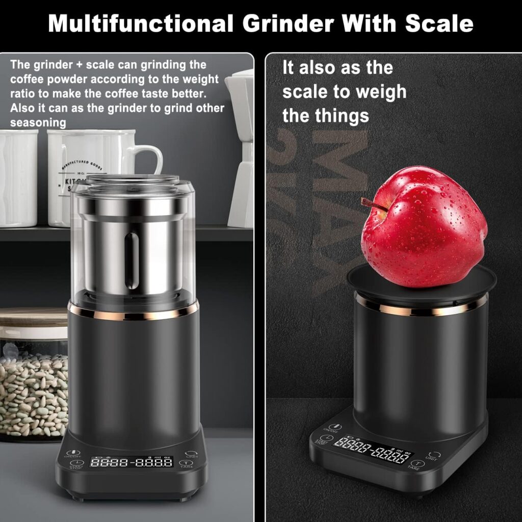 Coffee Bean Grinder Electric Blade Grinder 2 in 1 Coffee Grinder with Scale to Weigh and Timing Seting Stainless Steel Blades Detachable Chamber 200w Adjustable Burr Mill for 2-18 Cups