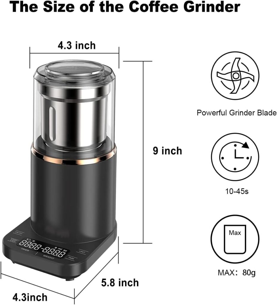 Coffee Bean Grinder Electric Blade Grinder 2 in 1 Coffee Grinder with Scale to Weigh and Timing Seting Stainless Steel Blades Detachable Chamber 200w Adjustable Burr Mill for 2-18 Cups