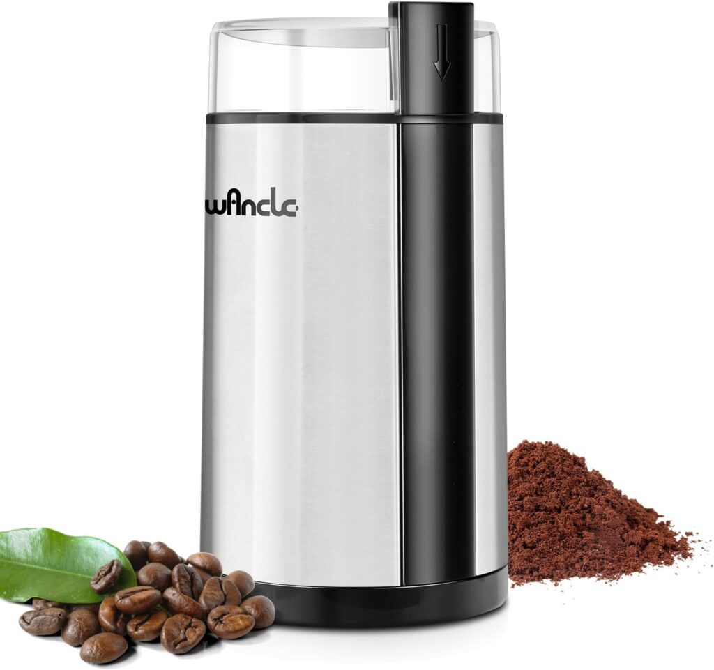 Coffee Grinder, Wancle Electric Coffee Grinder, Quiet Spice Grinder, One Touch Coffee Mill for Beans, Spices and More, with Clean Brush, Stainless Steel