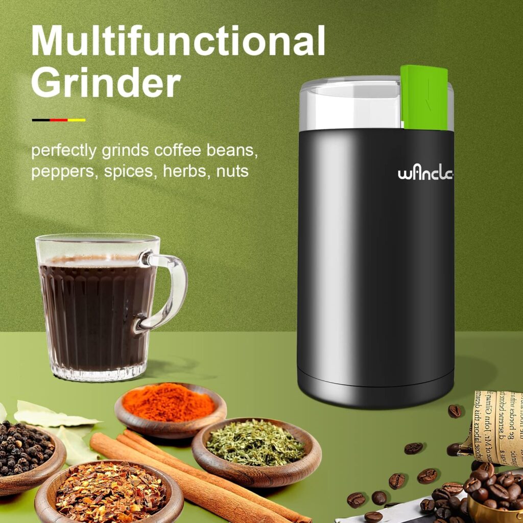 Coffee Grinder, Wancle Electric Coffee Grinder, Quiet Spice Grinder, One Touch Coffee Mill for Beans, Spices and More, with Clean Brush, Stainless Steel