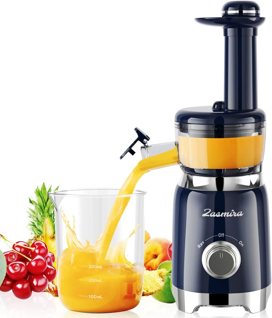 Cold Press Juicer, ZASMIRA Juicer Machines for Vegetable and Fruit with Upgraded Juicing Technology, Powerful Quiet Motor, Compact Size for Space-Saving Juicer, Easy to Clean